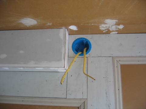 open ceiling box, conductors out, no cover