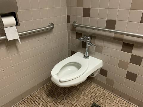 toilet in a public bathroom