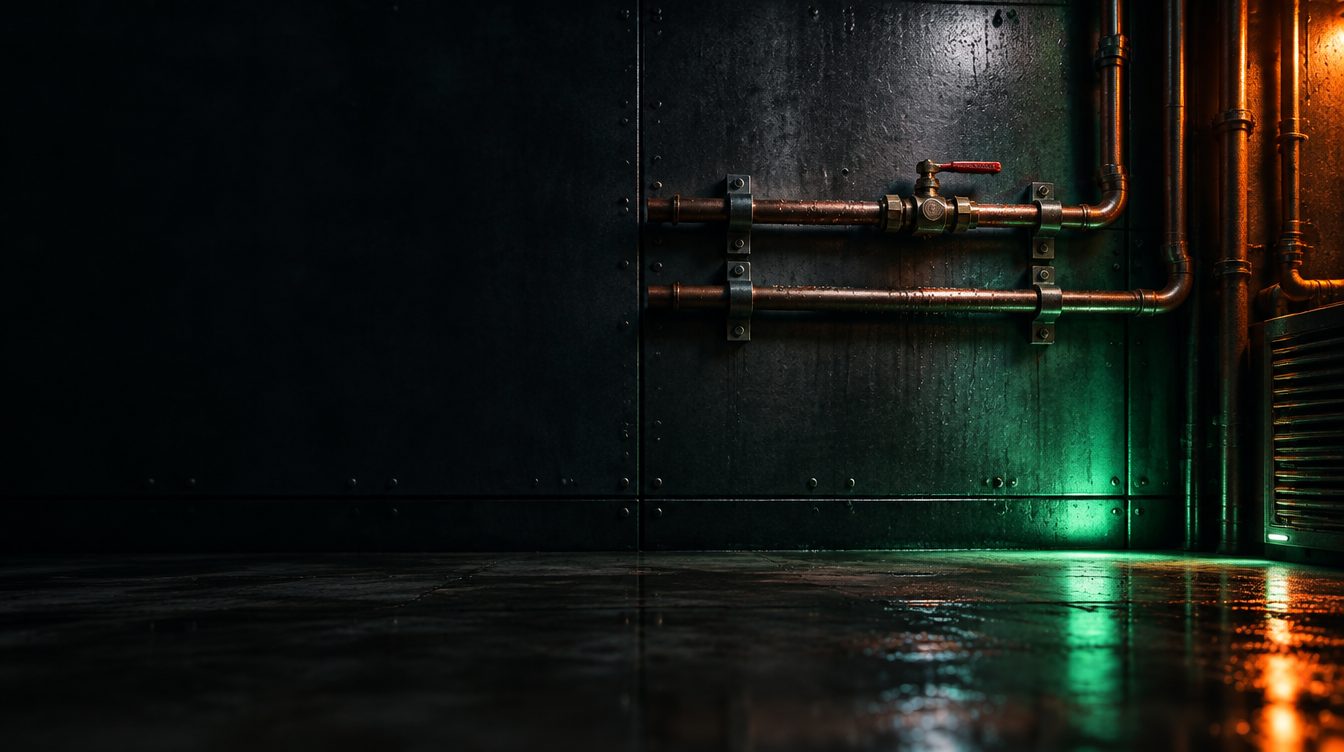 Water pipes along a cold basement wall