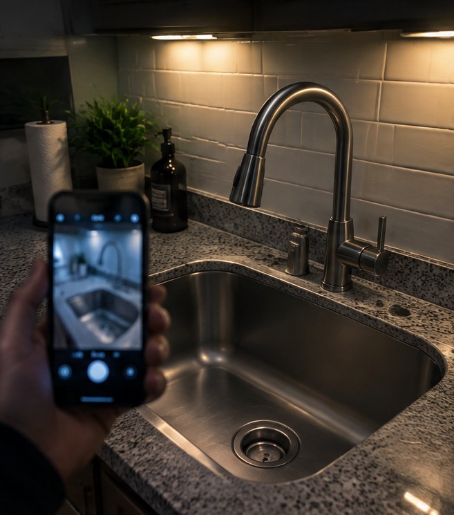 A tidy, dry kitchen sink, nothing wrong