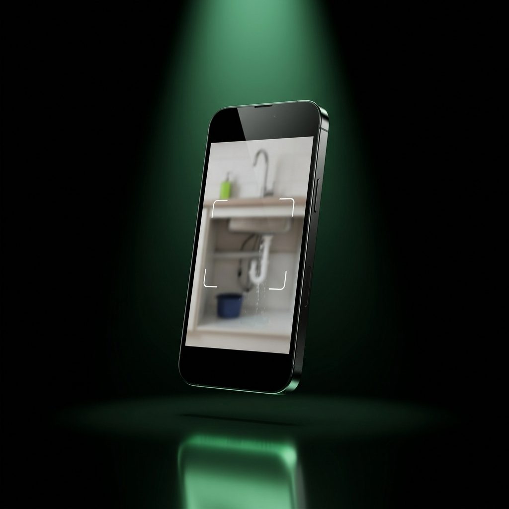 A phone showing a resident’s photo of a sink