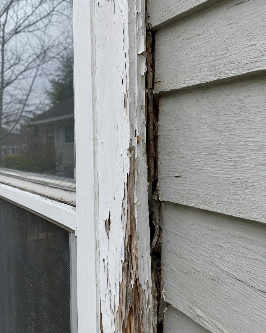 Stand-in picture: exterior window trim with gaps and separation