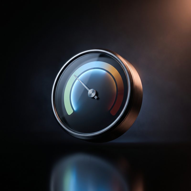 A glass gauge with its needle resting in the calm blue zone